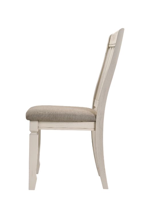 Acme - Fedele Side Chair (Set-2) 77192 Tan Fabric & Cream Finish