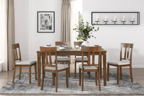 Transitional Styling 7-Piece Pack Dinette Set Cherry Finish Dining Table and 6x Side Chairs Textured Fabric Upholstered Seat Wooden Classic Look Furniture - sold by Home Elegance USA