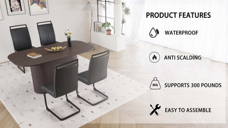 63 'medieval modern brown style MDF dining table and PU armless dining chair set 4. Assemble Desktop and Black metal leg dining chair set, suitable for home&kitchen - sold by Home Elegance USA