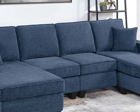 3pc Sectional Set Dark Blue Finish Right Arm And Left Arm Chaise USB Port Armless Loveseat Plastic Legs Matching Two Pillows Primary Living Room - sold by Home Elegance USA