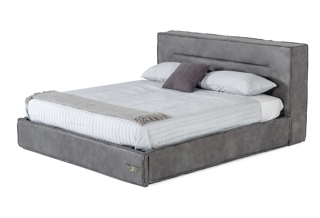 California King Hollywood - Italian Contemporary Grey Leather Bed