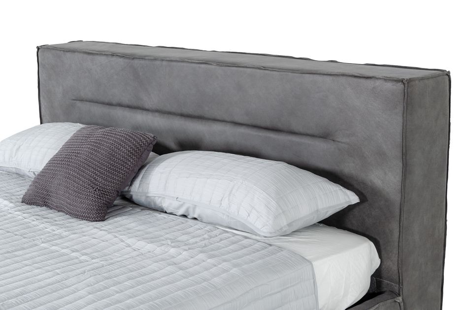California King Hollywood - Italian Contemporary Grey Leather Bed