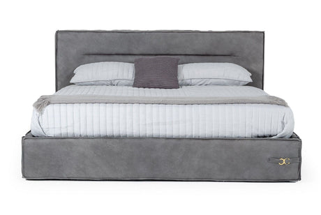 California King Hollywood - Italian Contemporary Grey Leather Bed
