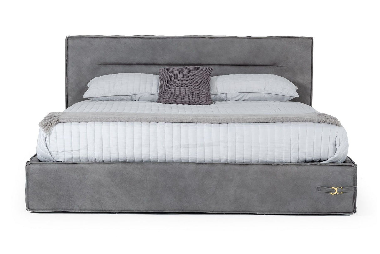 California King Hollywood - Italian Contemporary Grey Leather Bed