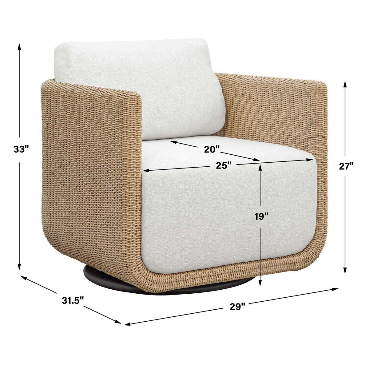Santorini Outdoor Swivel Lounge Chair - Light Brown / White by Uttermost - View 14