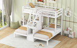 Twin over Twin & Twin Bunk Bed with Built-in Staircase and Storage Drawer,White - sold by Home Elegance USA