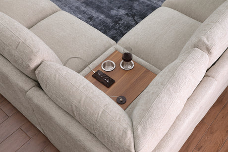 Celine 141.5' Beige Chenille Fabric Corner Sectional Sofa with Right-Facing Chaise, Cupholders, and Charging Ports - sold by Home Elegance USA