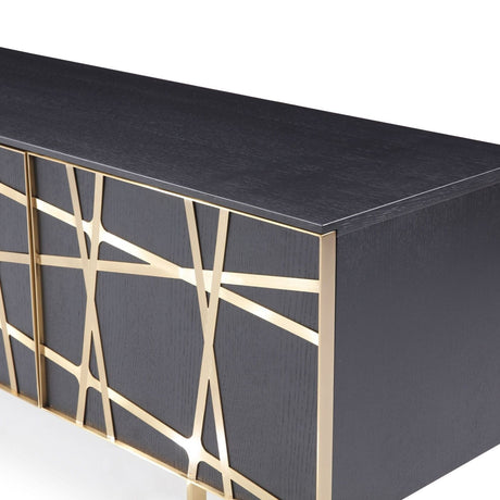 Modrest Kilson - Modern Black Oak & Champagne Gold TV Stand