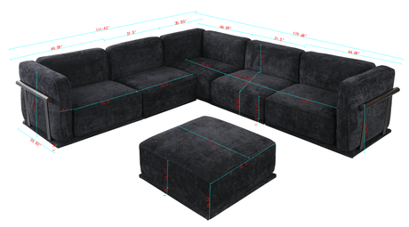 120' length , Fashionable modular sofa with iron and wood frame chenille sofa, black ,uitable for living room - sold by Home Elegance USA