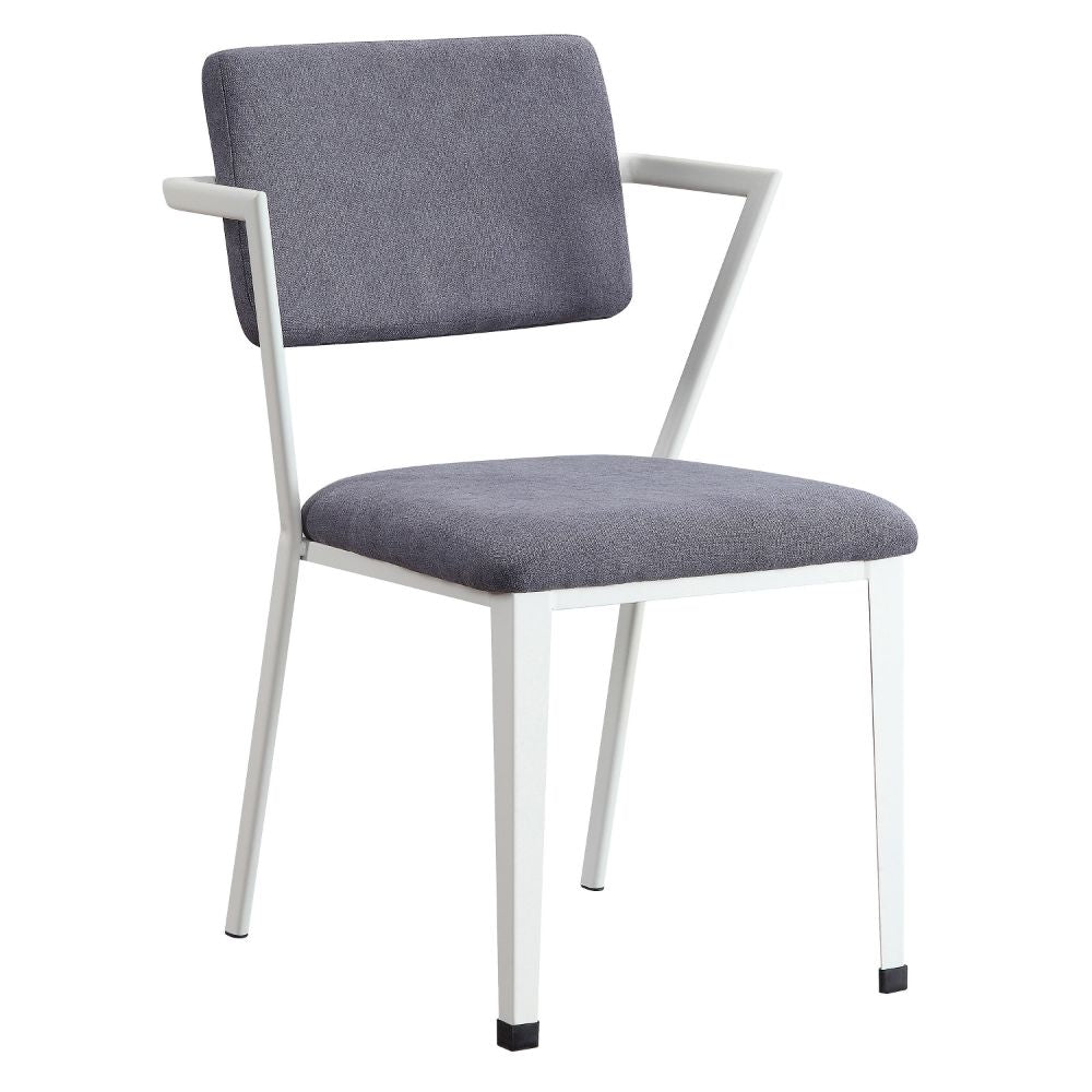 Cargo Dining Chair (Set - 2) 77882 Gray Fabric & White Finish | Acme | Home Elegance USA