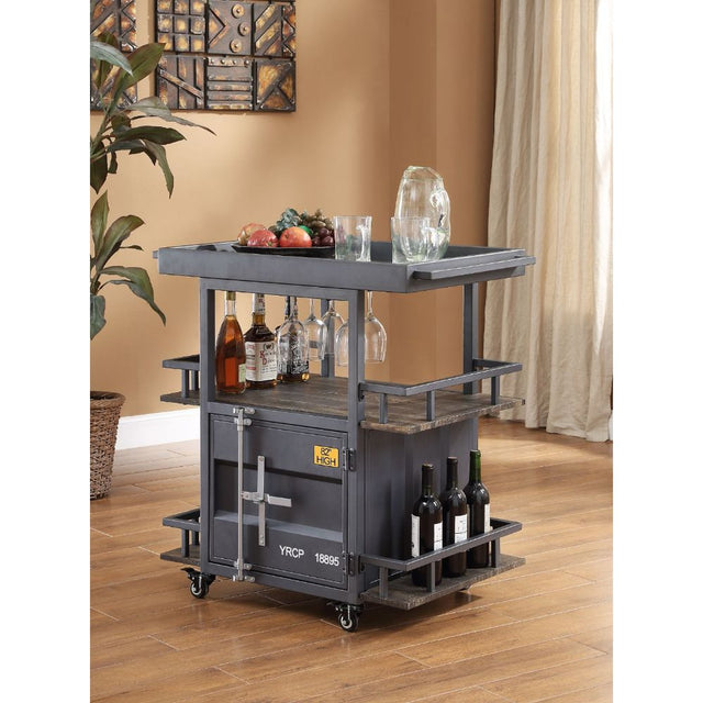 Acme - Cargo Serving Cart 77909 Antique Walnut & Gunmetal Finish