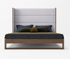 Queen Helenora - Contemporary Grey Fabric & Walnut Trim Bed - View Image 1