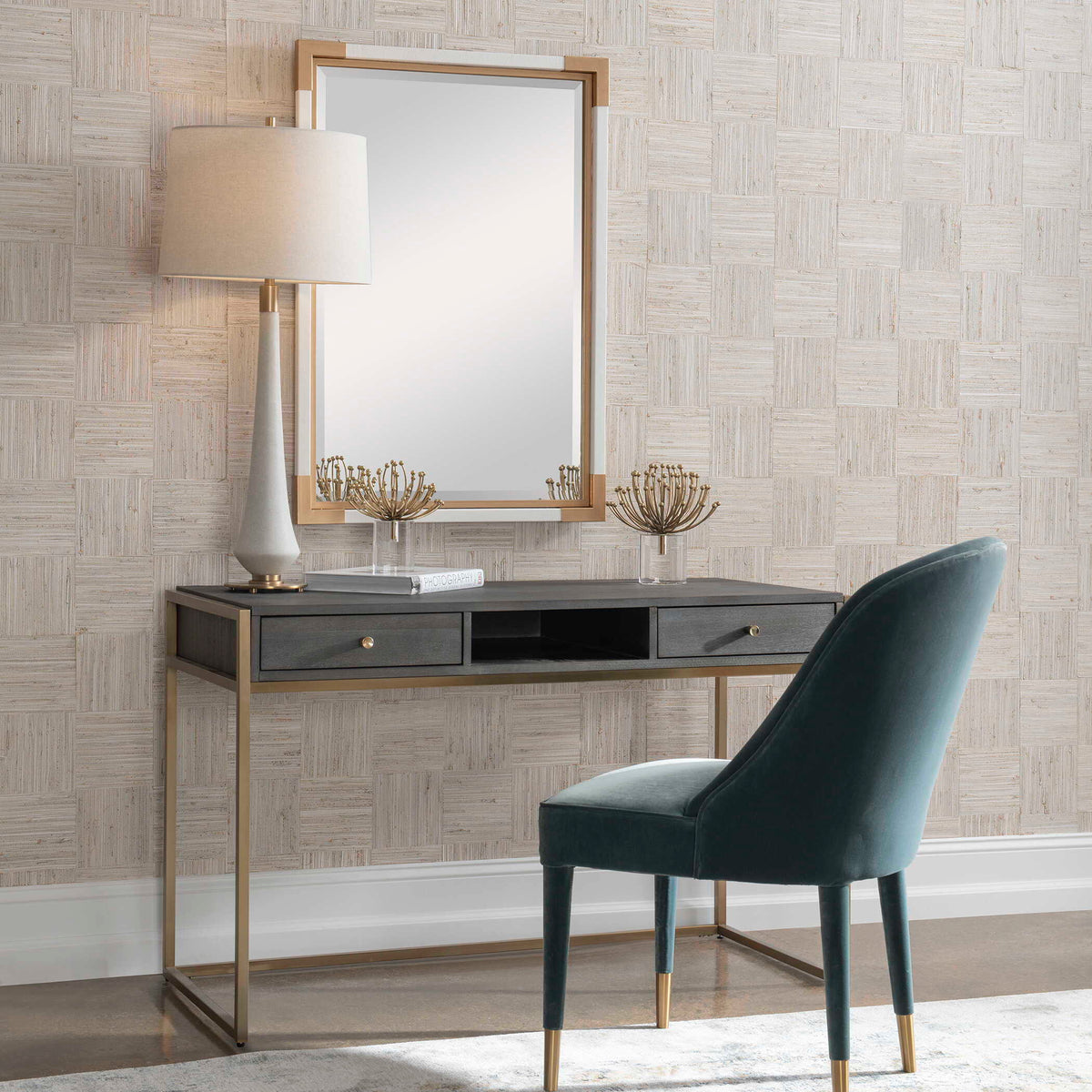 Taja Modern Writing Desk - Dark Gray / Dark Brown by Uttermost - View 3