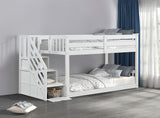 Transitional Style Twin Over Twin Low Bunk Bed Reversible Storage Drawers Staircase White Finish Mattress Ready Bedroom Furniture - sold by Home Elegance USA