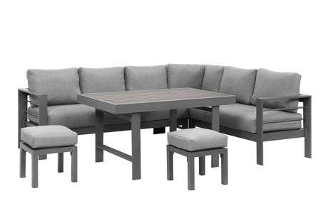 6 - Pieces Outdoor Dining Set, Grey Aluminum Frame with Dark Grey Cushions - B082S00029 - image - 2