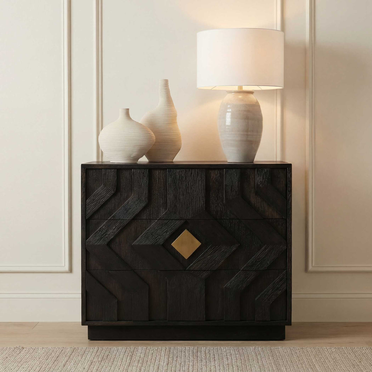 Faulkner 3 Drawer Modern Chest - Black by Uttermost - View 2