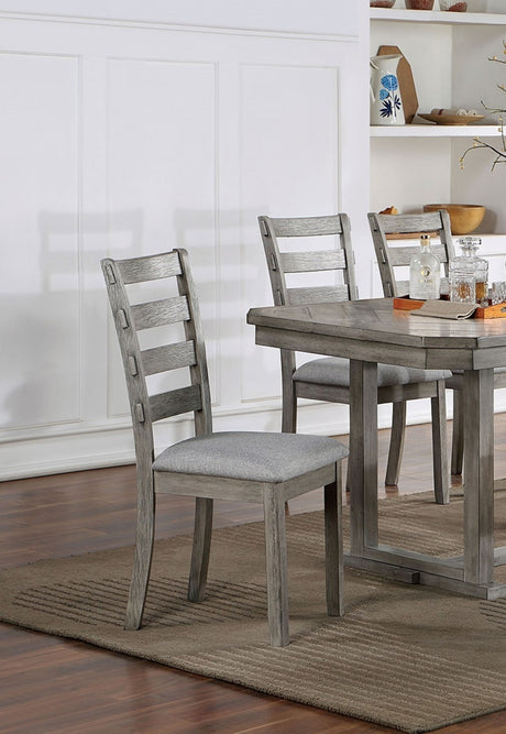 Dining Table 6x Side Chairs 7pcs Dining Set Grey Finish Dining Room Furniture Fabric Seat Rustic Style - sold by Home Elegance USA