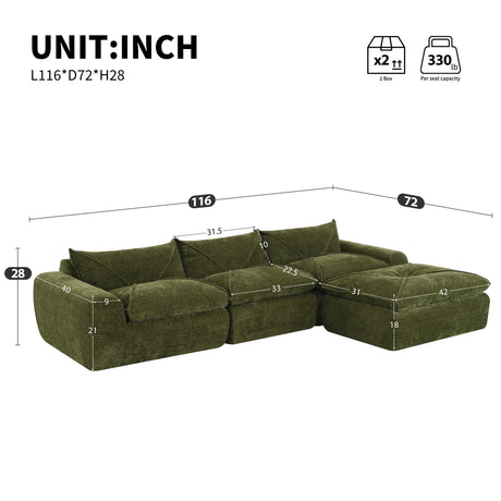 116'' Fully Compressed Sofa with High Density Foam, Integrated Backrest&Seat Cushion, Decorative Edging, Legless Design without Frame, No Assembly Required, Free Combination, Particle Chenille - sold by Home Elegance USA