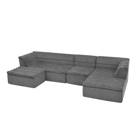 135' U-Shaped Modular Sectional Sofa with Chaise and Movable Ottoman for Living Room, Chenille Upholstered Boneless Couches with Wave-Shaped Armrest, No Pillows Included - sold by Home Elegance USA