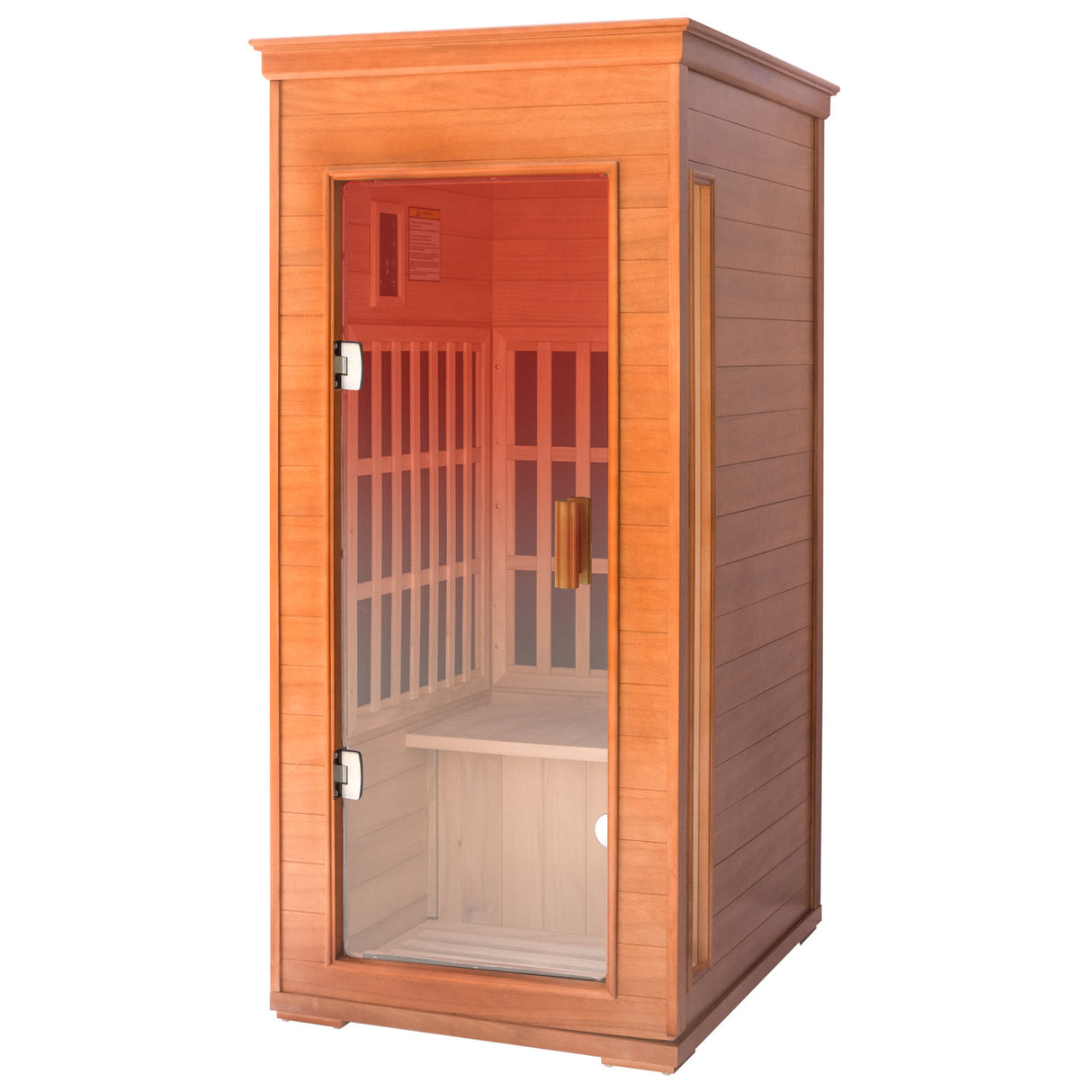 Sauna seca de infrarrojos lejanos para una persona, 1000 W, madera de okume, 4 paneles calefactores, altavoz Bluetooth, luces LED, tamaño de la habitación: 95 x 76 x 165 cm