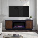 Soporte de TV con chimenea Aria de 66 pulgadas para televisores de hasta 80 pulgadas, montaje mínimo, acabado en negro y nogal