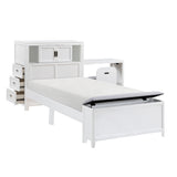 White Finish Twin Platform Bed with Bookcase Headboard Drawers Hidden Desk Stool Footboard Storage Bench Bedroom Furniture 1pc