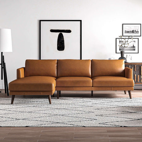 Lore  L-Shaped Genuine Leather Sectional In Tan Left Facing - sold by Home Elegance USA