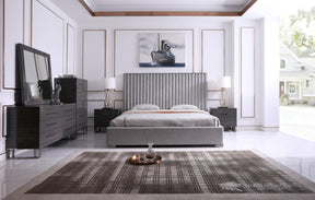 Eastern King Splendor - Silver & Grey Velvet Upholstered Platform Bed Set - View Image 1