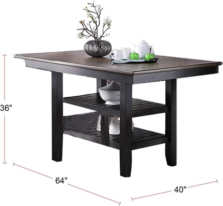 1pc Counter Height Dining Table Dark Coffee Finish Kitchen Breakfast Dining Room Furniture Table w 2x Storage Shelve Rubber wood - B01183547 - image - 5