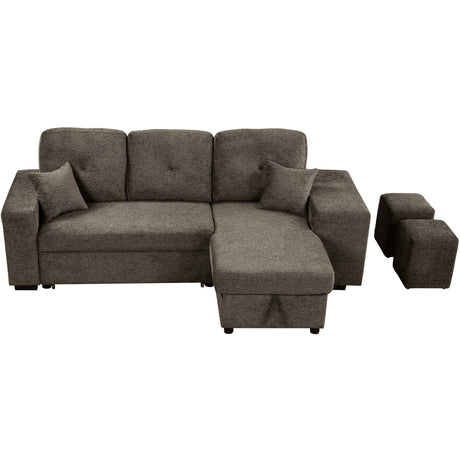 Reversible Sleeper Sectional Sofa Bed with Side Shelf and 2 Stools, Pull-Out L-Shaped Sofa Bed, Corner Sofa-Bed with Storage Chaise, Knox Charcoal Velvet - sold by Home Elegance USA