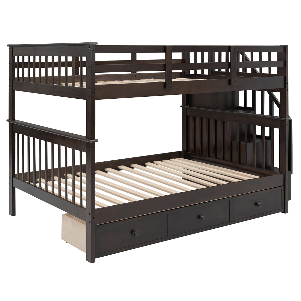 Stairway Full-Over-Full Bunk Bed with Drawer, Storage and Guard Rail for Bedroom, Espresso (OLD SKU: LT100310AAP) - sold by Home Elegance USA