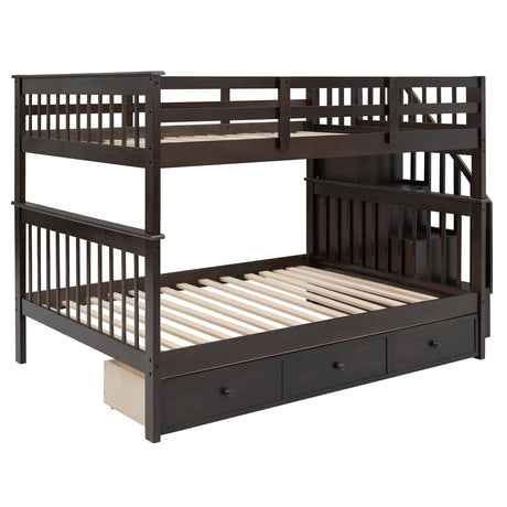 Stairway Full-Over-Full Bunk Bed with Drawer, Storage and Guard Rail for Bedroom, Espresso (OLD SKU: LT100310AAP) - sold by Home Elegance USA