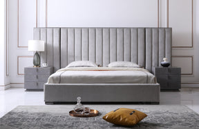 Queen Buckley - Modern Grey & Black Stainless Steel Bed w/ Nightstands - View Image 1
