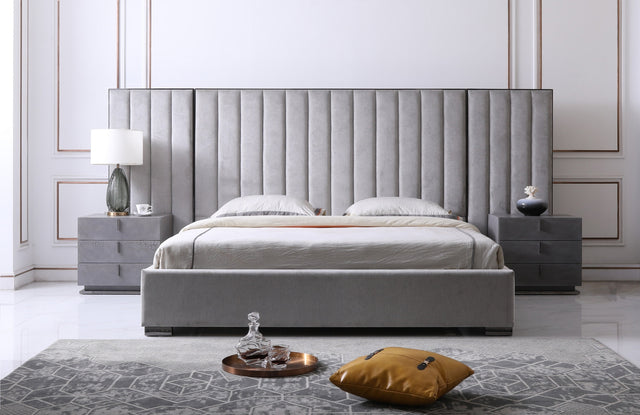 Queen Buckley - Modern Grey & Black Stainless Steel Bed w/ Nightstands - View Image 1