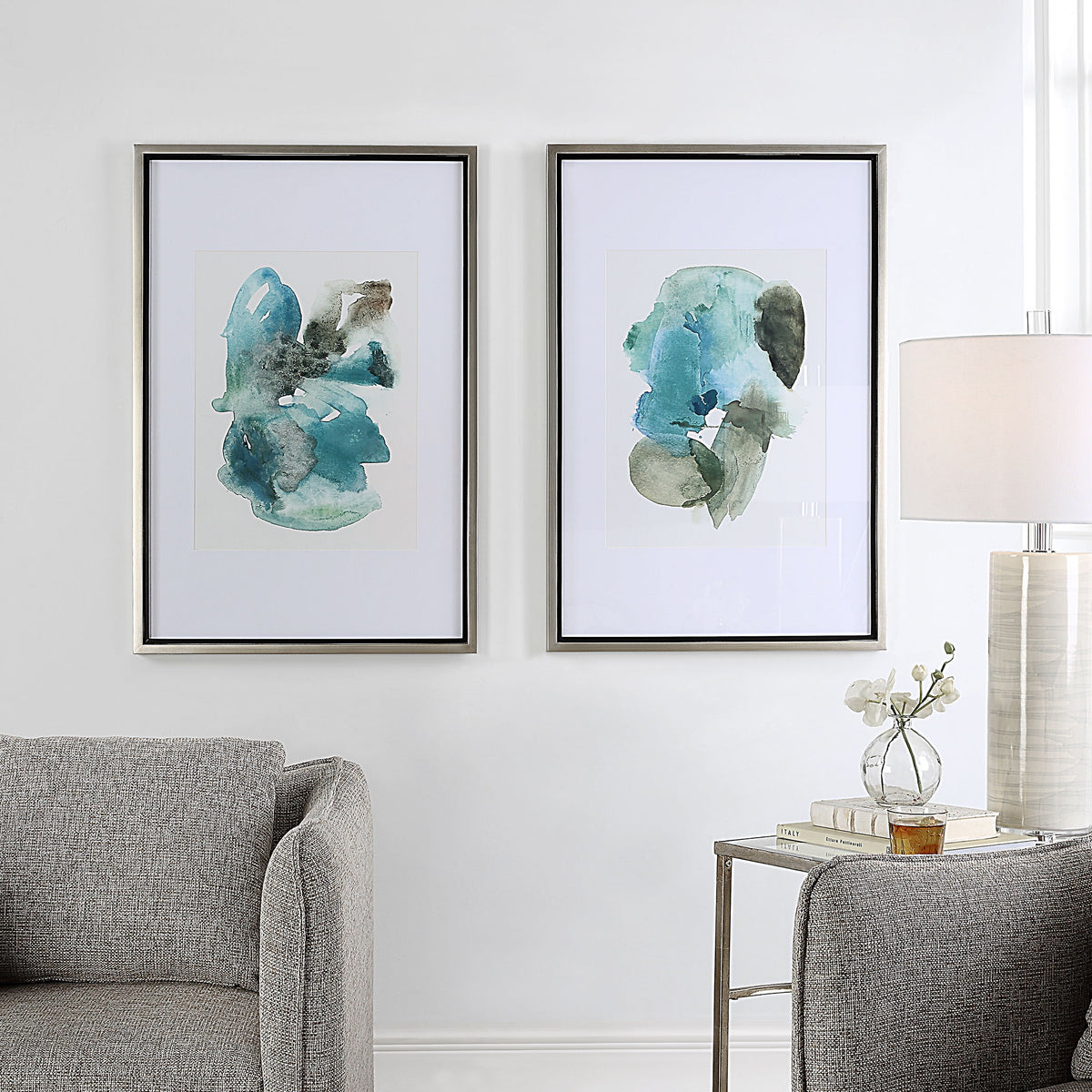 Blueprints Watercolor Prints (Set of 2) - Light Blue / White by Uttermost - View 2