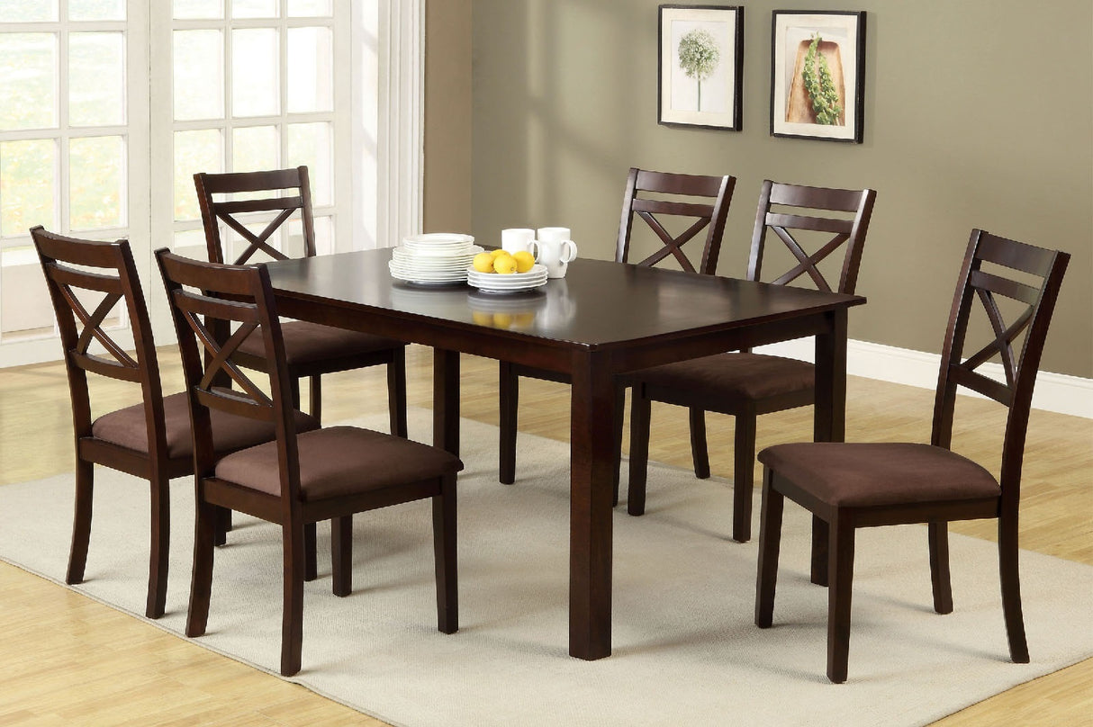 Transitional Style 7pc Dining Table Set 1x Table 6x Chair Microfiber Padded Seat Cross Back Seat Espresso Finish