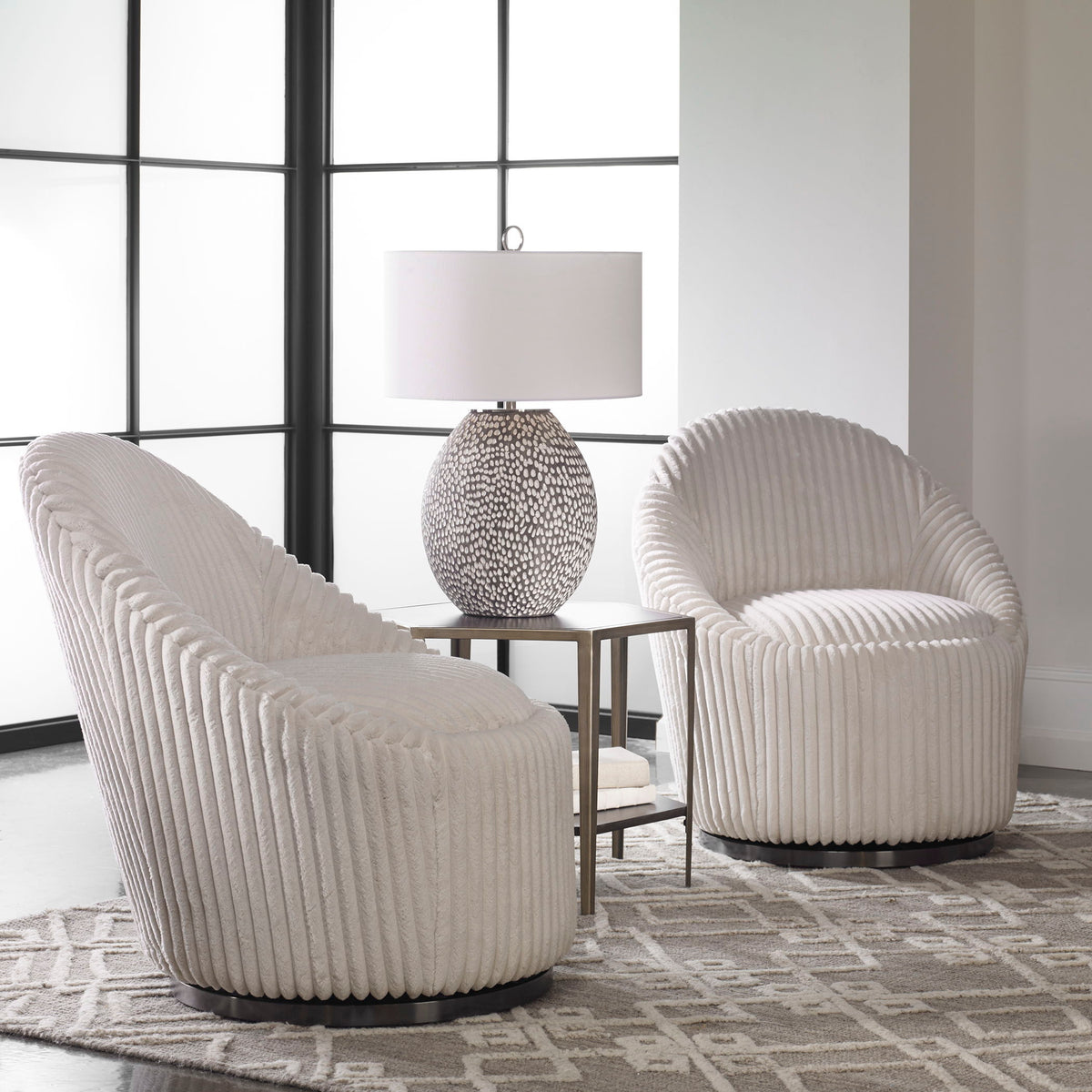 Crue Swivel Chair - White by Uttermost - View 2