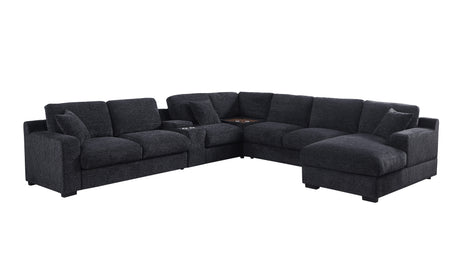Celine 141.5' Dark Gray Chenille Fabric Corner Sectional Sofa with Right-Facing Chaise, Cupholders, and Charging Ports - sold by Home Elegance USA
