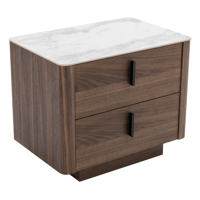 Modrest Chelton - Contemporary White Ceramic & Walnut Nightstand