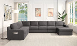 Waylon 145.5' Gray Linen 7-Seater U-Shape Sectional Sofa Chaise with Pocket