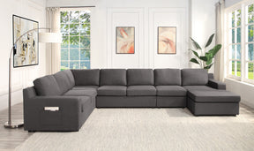 Waylon 145.5' Gray Linen 7-Seater U-Shape Sectional Sofa Chaise with Pocket - sold by Home Elegance USA