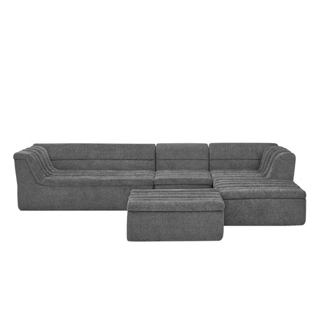 135' U-Shaped Modular Sectional Sofa with Chaise and Movable Ottoman for Living Room, Chenille Upholstered Boneless Couches with Wave-Shaped Armrest, No Pillows Included - sold by Home Elegance USA