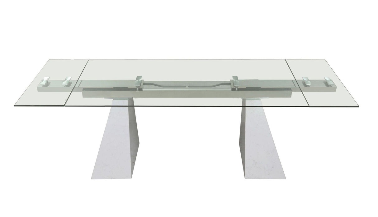 Modrest Latrobe Modern Extendable Quartz Stone & Glass Dining Table in White | VIG