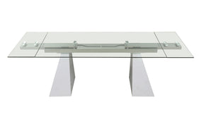Modrest Latrobe Extendable Quartz Stone & Glass Dining Table in White | VIG
