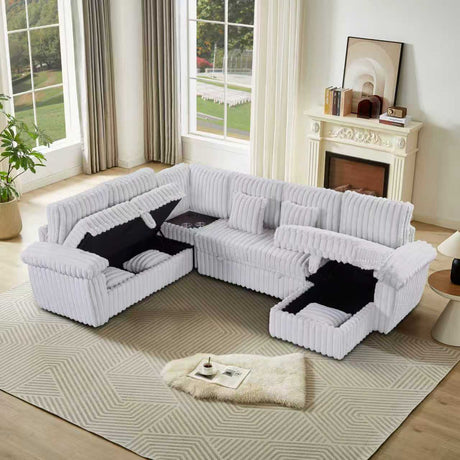 110-inch U-shaped corduroy super soft sectional sofa with storage and pull-out bed, corner coffee table with cup holder and USB port; suitable for living room, comfortable corduroy sectional sofa - sold by Home Elegance USA