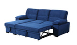 Kipling Blue Velvet Fabric Reversible Sleeper Sectional Sofa Chaise - Home Elegance USA