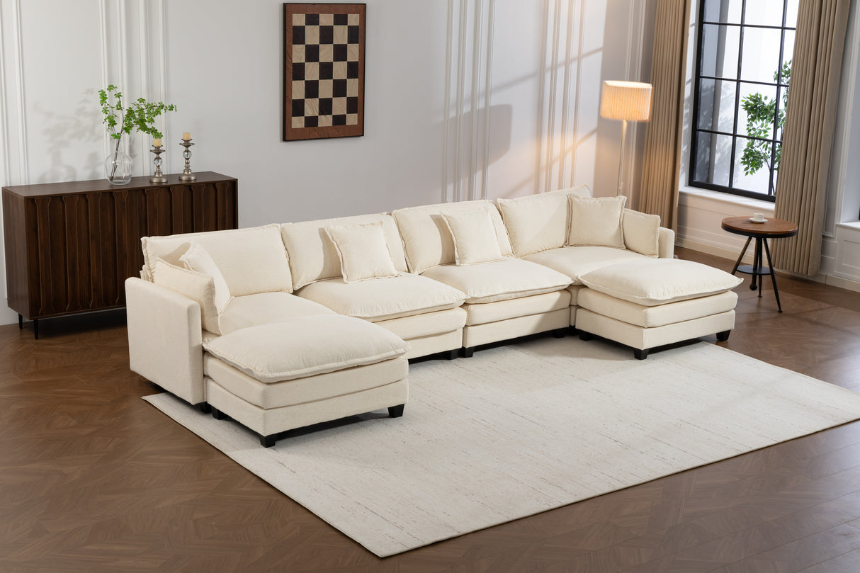 Modern 4seats with 2ottoman 149.61'Sectional Sofa with Waist Pillows,4-seat Upholstered Symmetrical Sofa Furniture,Sleeper Sofa Couch with Chaise Lounge for Living Room,Apartment,2 Color