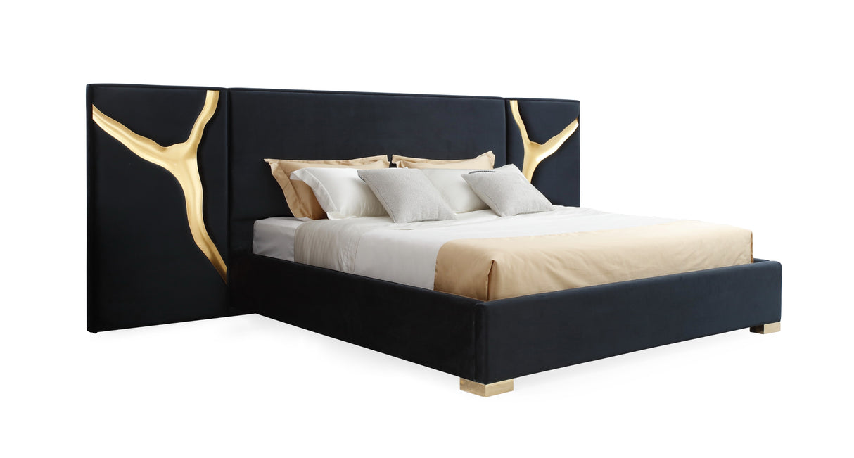 Aspen - Eastern King Glam Black Velvet & Gold Bed - View Image 1