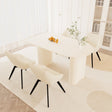 63' medieval modern cream style MDF dining table and beige PU dining chair set, 4 sets of black metal leg dining chairs, suitable for kitchen&home - sold by Home Elegance USA