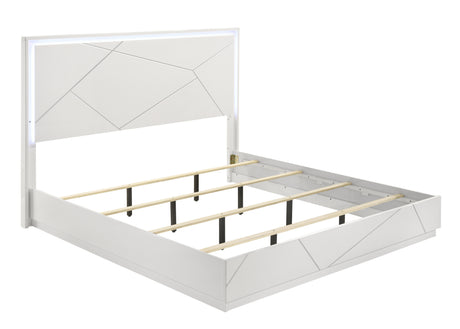 Manhattan Queen 4-Piece Bedroom Set – Modern Design with Lacquer Finish, Geometric Accents, and LED Lighting (CA Inventory) - sold by Home Elegance USA